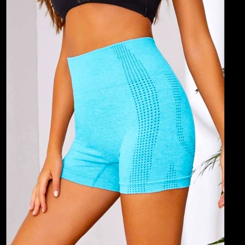 Sea Blue Holes 4 Textured Breathable Fabric Hi Stretch & Waist Sport Biker Short